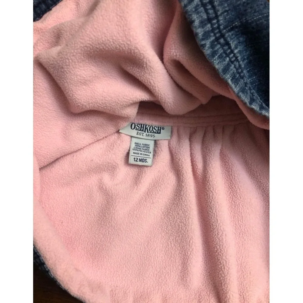 OshKosh B'Gosh baby girl denim fleece lined overall jumper dress bunny 12 months